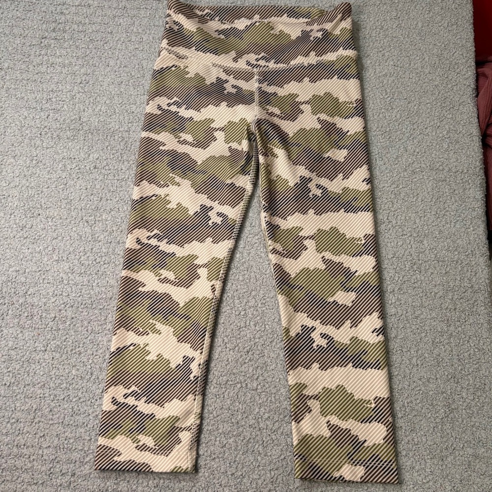 Emily B Leggings Camo High Waist Small Green‎ Tan Striped Activewear Yoga Gym